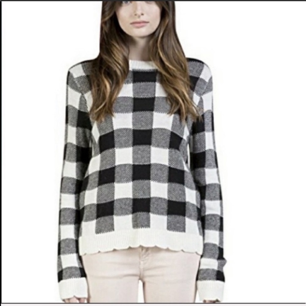 After Market Gingham Scallop Sweater- Size Large